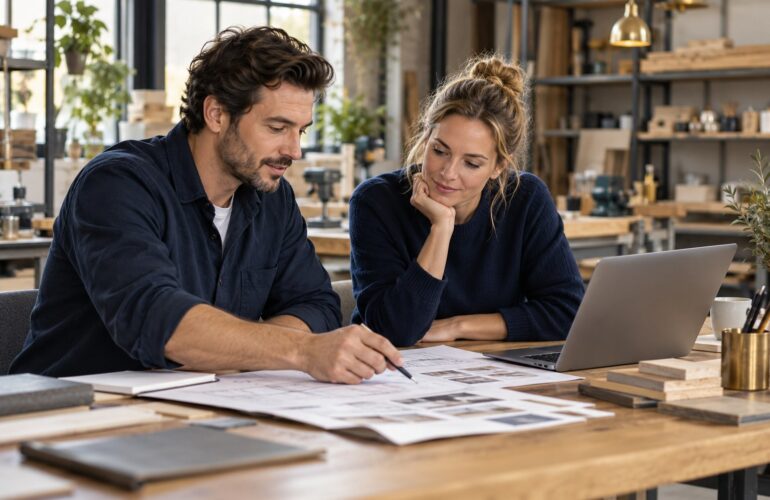 Illustratie: ondernemers bespreken hun bedrijfsfinanciering