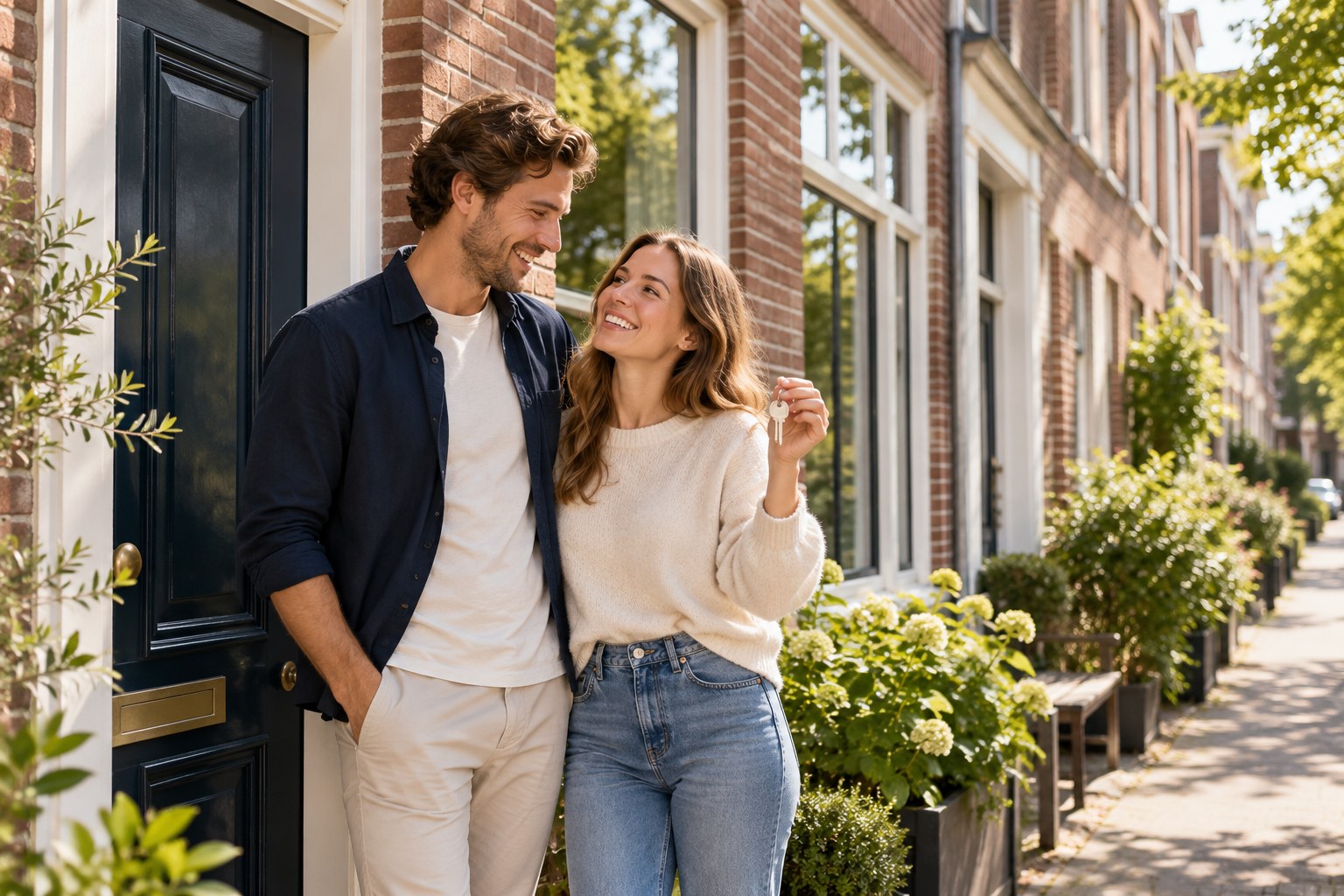 Illustratie: een stel bij een woning in Nederland